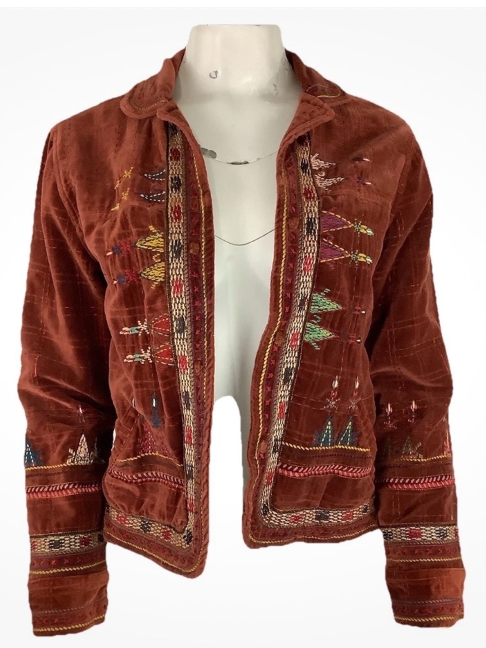 Chicos Sz 0 Tribal Embroidered Velvet Boho Cowgirl Festival Western Cardigan